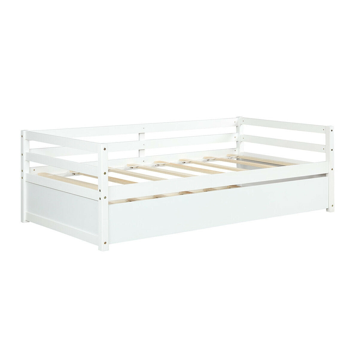 Twin Size Wooden Slat Trundle Platform Bed, White Trundle Bed Frame at Gallery Canada