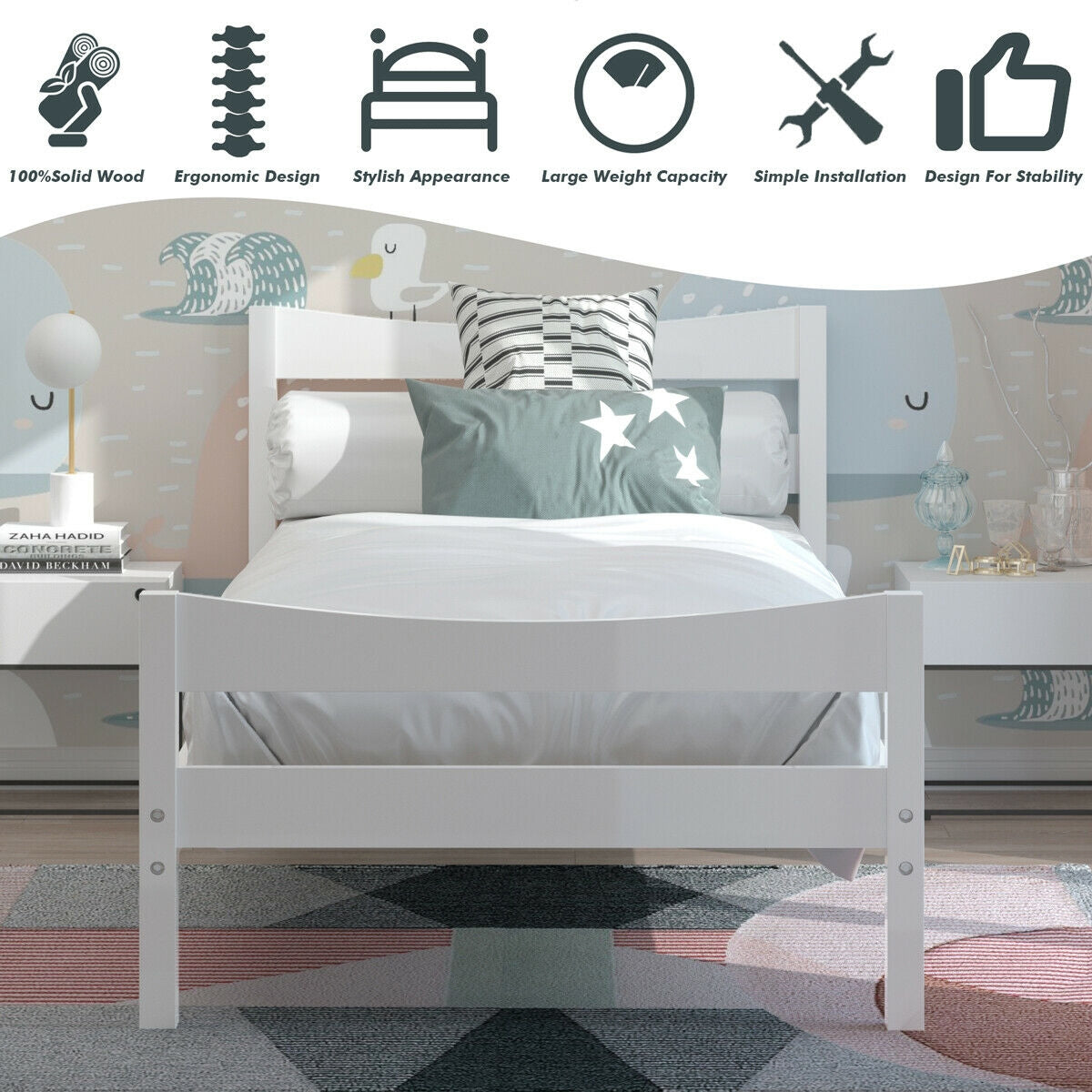 Twin Size Platform Bed Frame Foundation Slat Support , White Simple Bed Frame at Gallery Canada