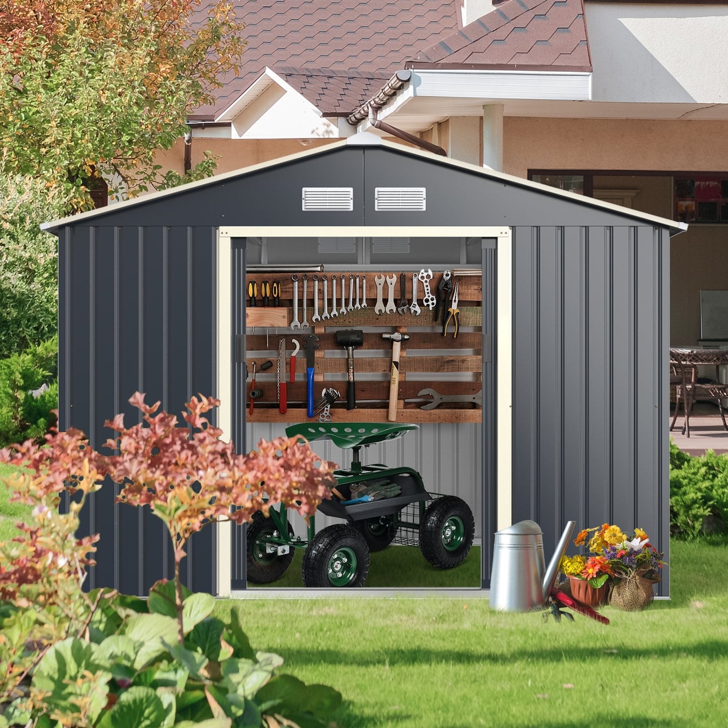9 x 6 Feet Metal Storage Shed for Garden and Tools, Gray at Gallery Canada