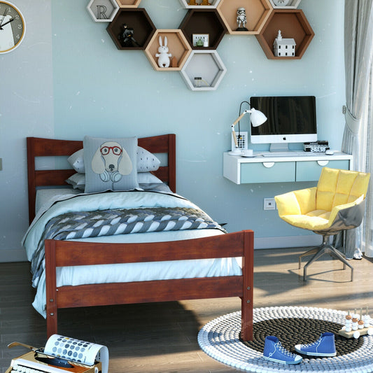 Twin Size Platform Bed Frame, Slat Support, Walnut Simple Bed Frame Walnut at Gallery Canada