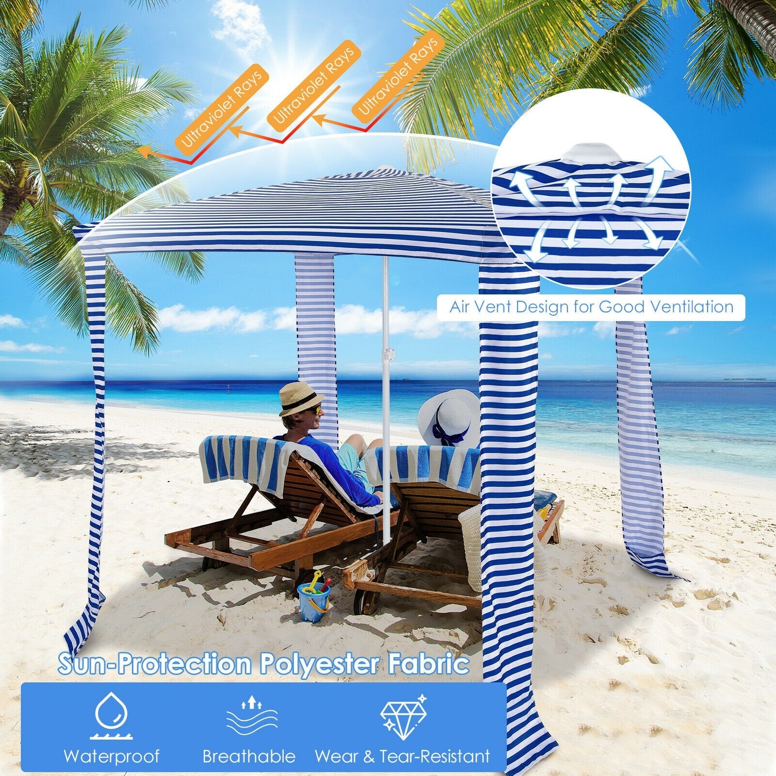 6.6 x 6.6 Feet Foldable and Easy-Setup Beach Canopy With Carry Bag, Navy at Gallery Canada