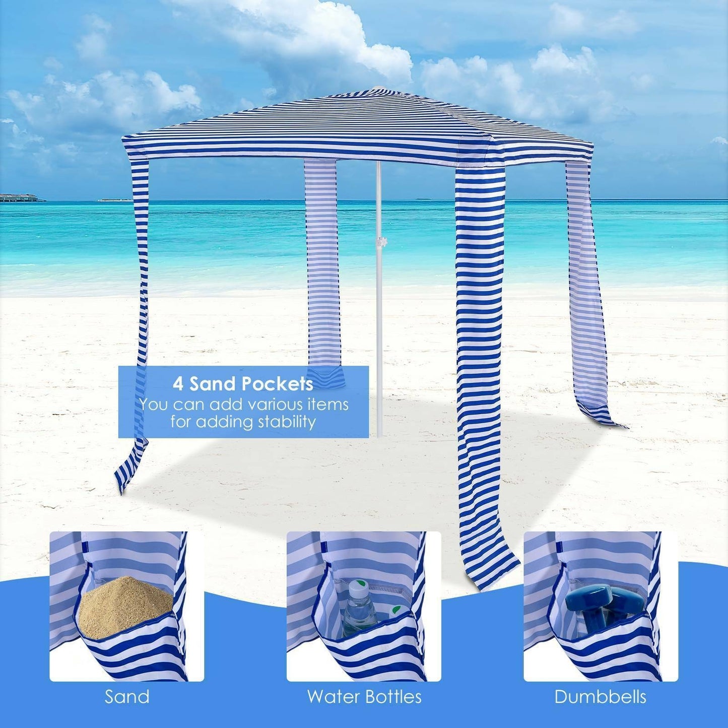 6.6 x 6.6 Feet Foldable Beach Canopy With Carry Bag, Navy Canopies at Gallery Canada