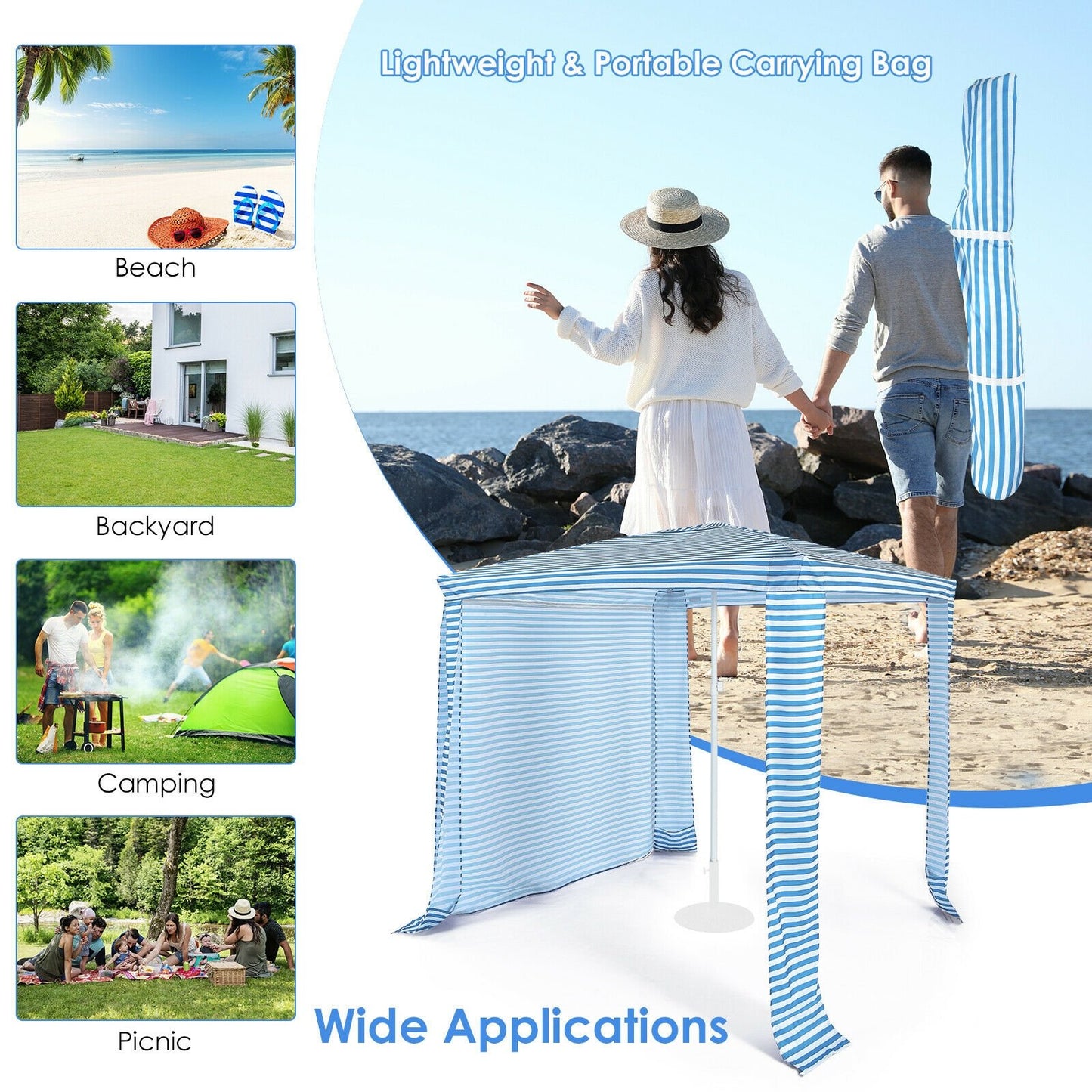 6.6 x 6.6 Feet Foldable and Easy-Setup Beach Canopy With Carry Bag, Blue at Gallery Canada