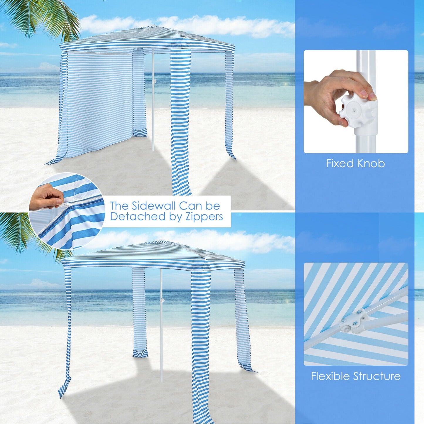 6.6 x 6.6 Feet Foldable Beach Canopy With Carry Bag, Blue Canopies at Gallery Canada
