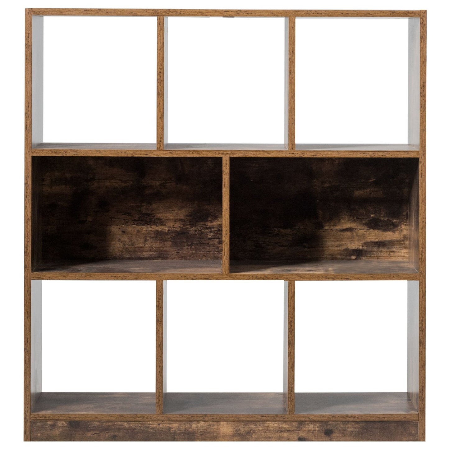 Open Compartments Industrial Freestanding Bookshelf, Brown