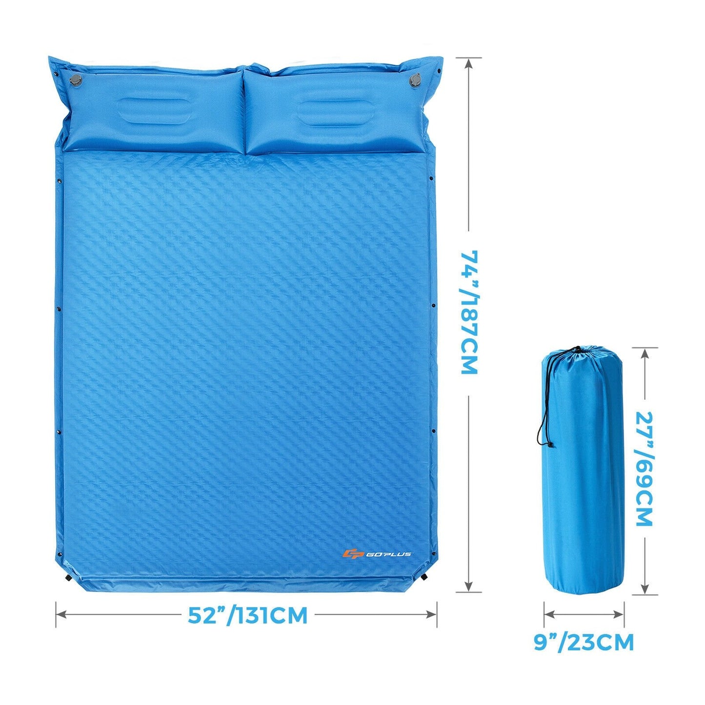 Self-Inflating Camping Outdoor Sleeping Mat with Pillows Bag, Blue