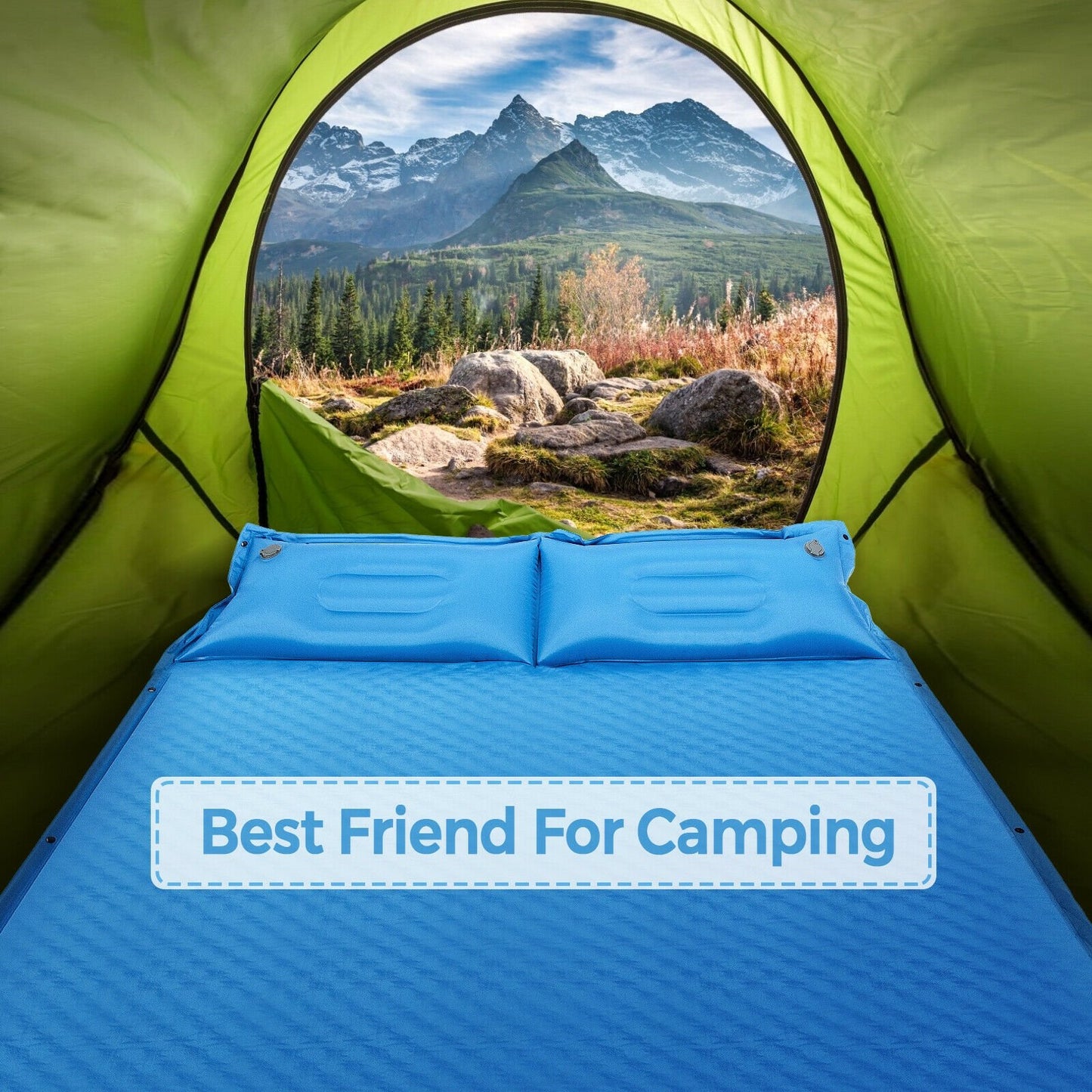 Self-Inflating Camping Outdoor Sleeping Mat with Pillows Bag, Blue
