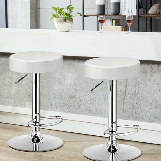 Round Bar Stool, Adjustable Swivel Pub Chair, White
