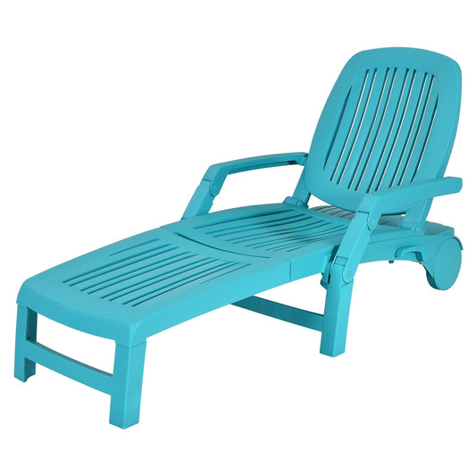 Adjustable Patio Sun Lounger with Weather Resistant Wheels, Turquoise at Gallery Canada
