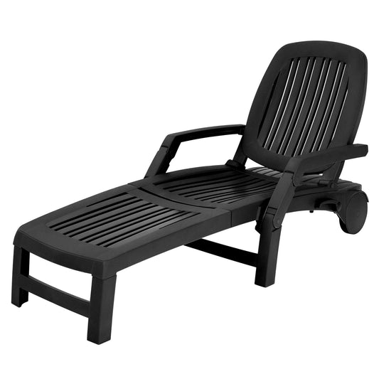 Adjustable Patio Sun Lounger with Weather Resistant Wheels, Black at Gallery Canada