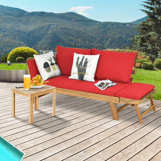 Adjustable Patio Convertible Sofa, Thick Cushion, Red