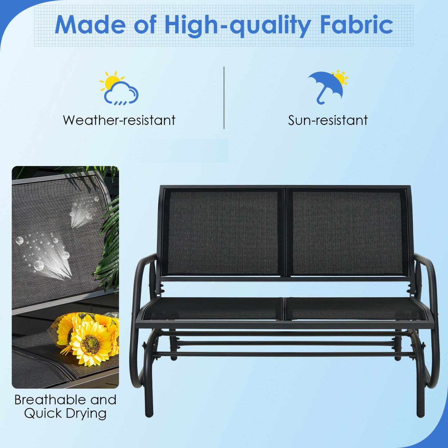 Swing Glider Chair 48 Inch, Loveseat Rocker, Backyard Lounge, Black Patio Rocking Chairs & Gliders at Gallery Canada