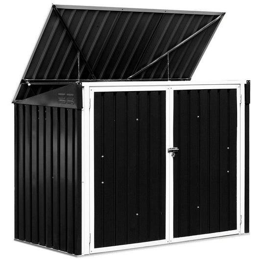 Horizontal Storage Shed 68 Cubic Feet for Garbage Cans, Black