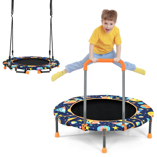 Convertible Swing and Trampoline Set with Upholstered Handrail, Multicolor