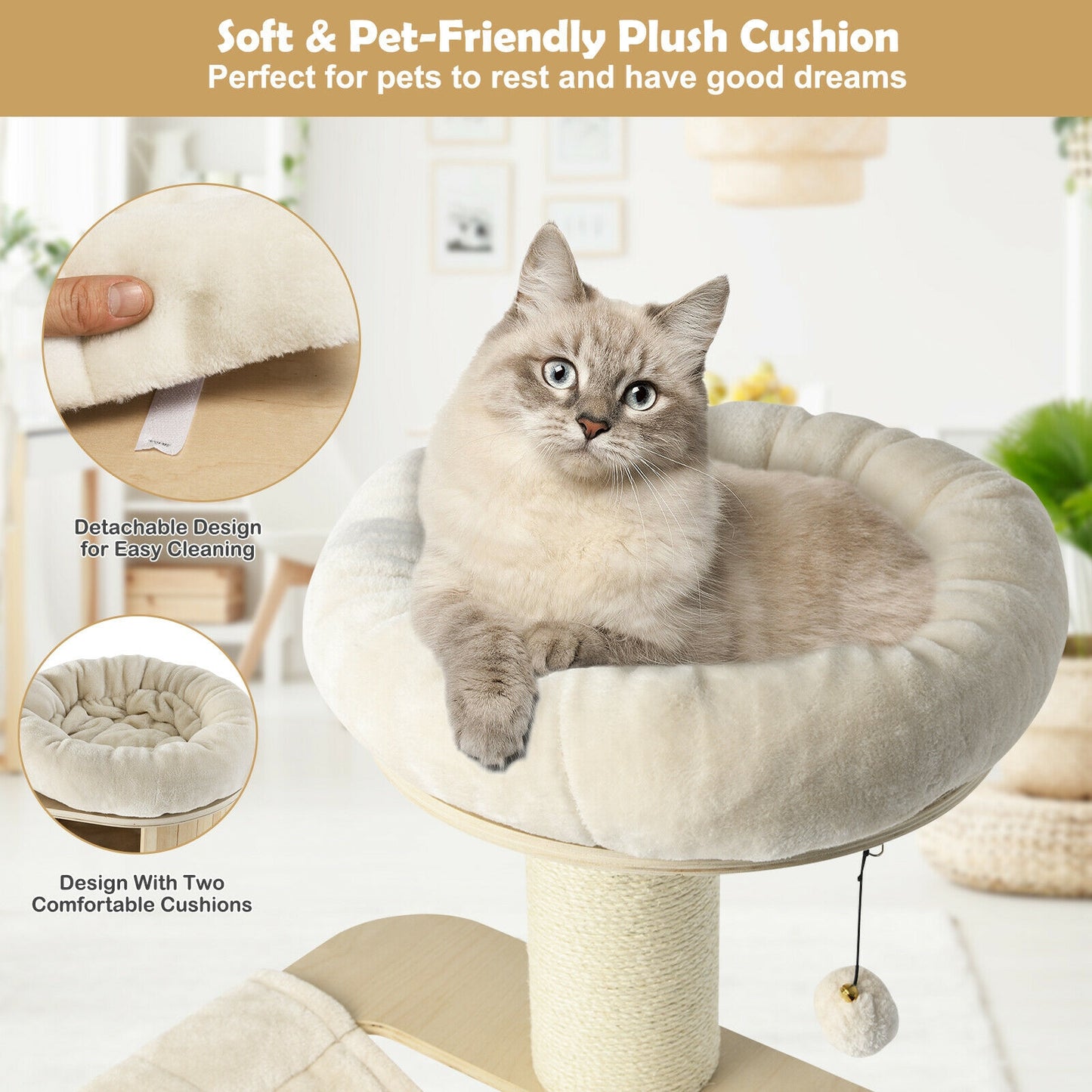4-Layer 68.5-Inch Wooden Cat Tree Condo, Natural Cat Trees Condos & Scratchers at Gallery Canada