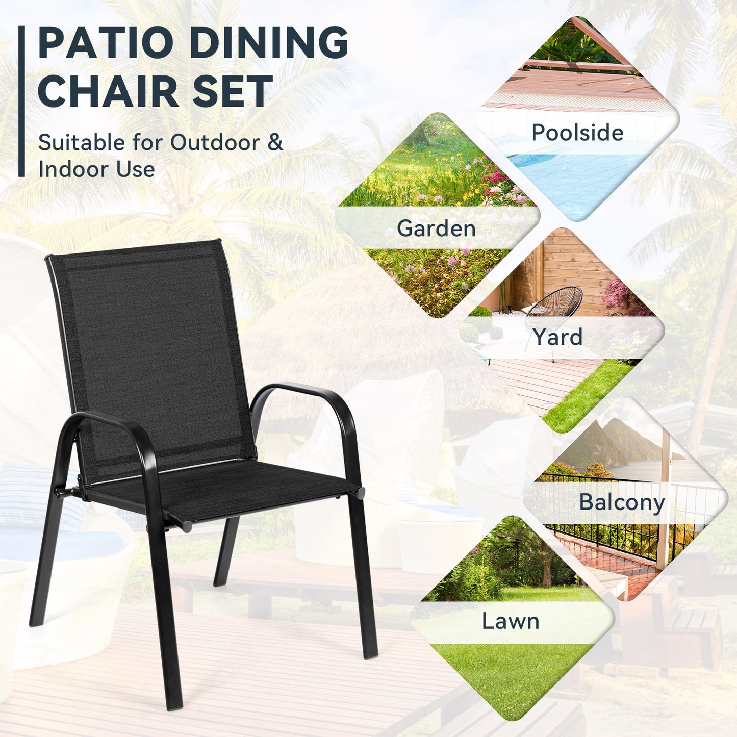 2 Pieces Patio Outdoor Dining Chair with Armrest, Black Patio Dining Chairs at Gallery Canada