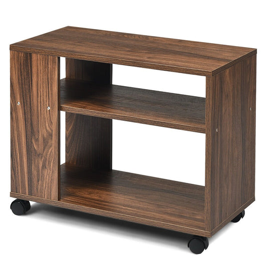 Multifunctional 3-Tier Side Table with Wheels and Large Storage Shelf, Brown