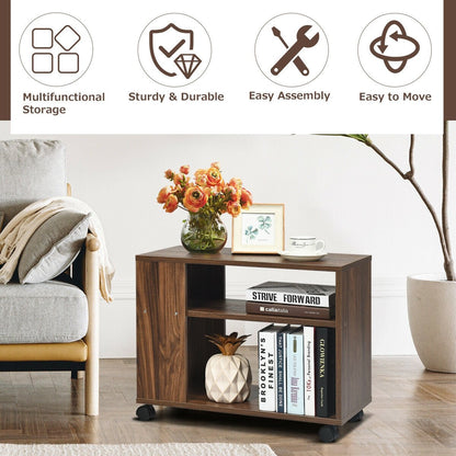 Multifunctional 3-Tier Side Table with Wheels and Large Storage Shelf, Brown at Gallery Canada