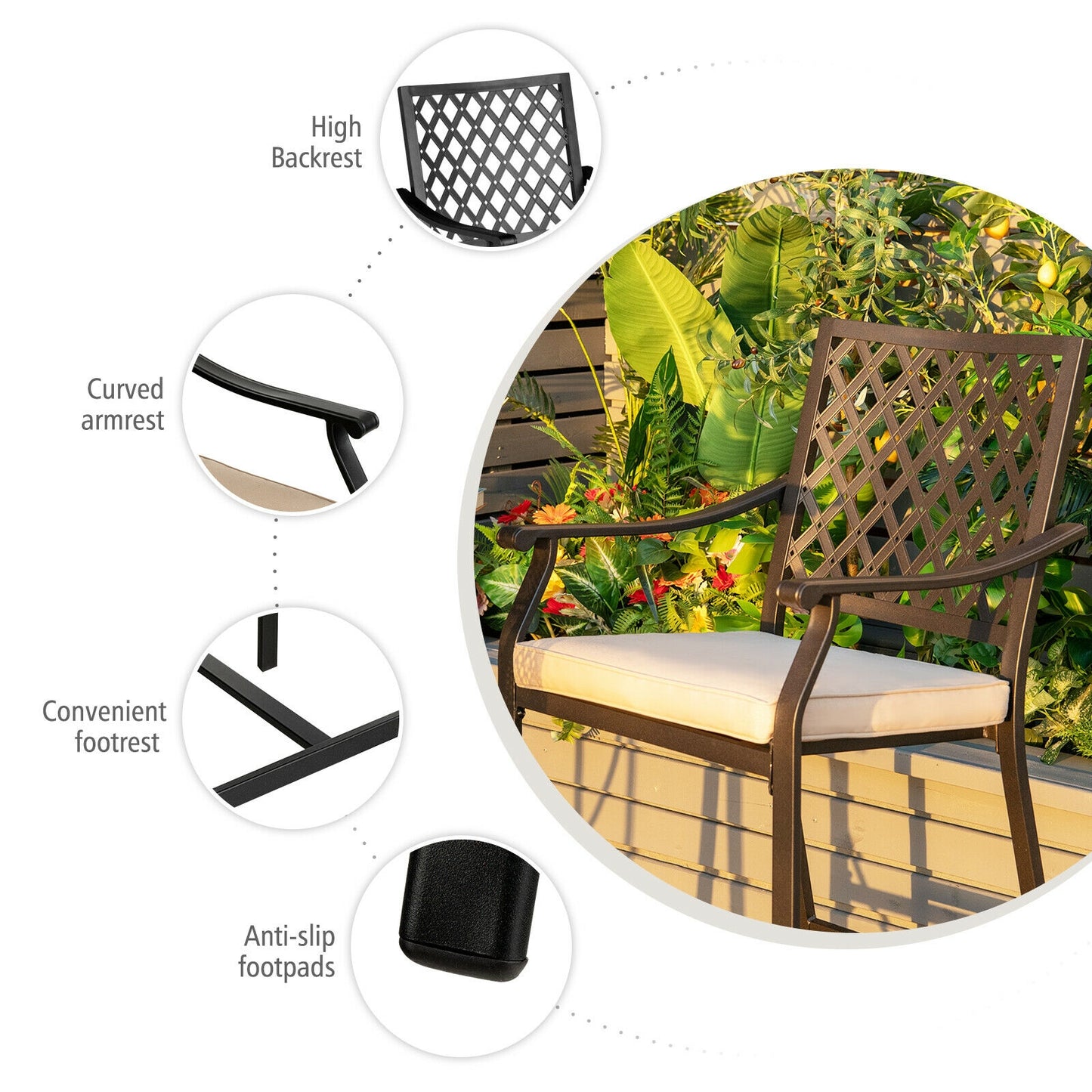 Patio Bar Stool, 2 Pieces, With Height Cushion And Armrest, Black Patio Bar Furniture at Gallery Canada