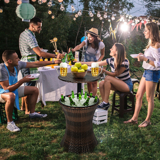 Height Adjustable Patio Rattan Cooler Bar Table, Black