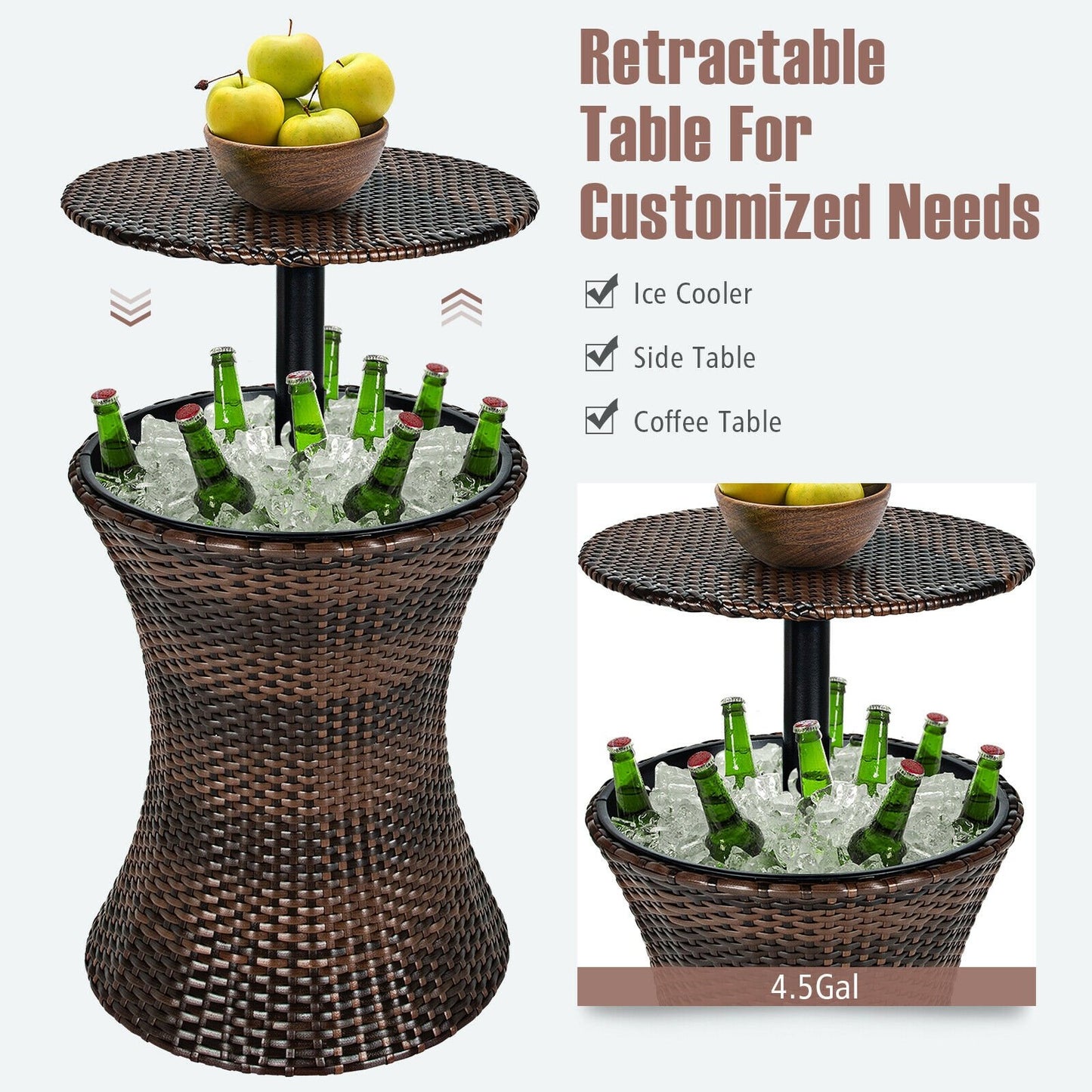 Height Adjustable Patio Rattan Cooler Bar Table, Black at Gallery Canada