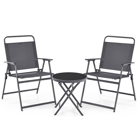 3 Pieces Outdoor Bistro Set with Folding Table and Chairs for Garden, Gray