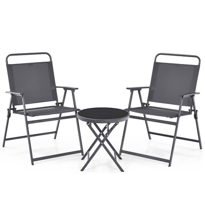 3 Pieces Outdoor Bistro Set with Folding Table and Chairs for Garden, Gray at Gallery Canada
