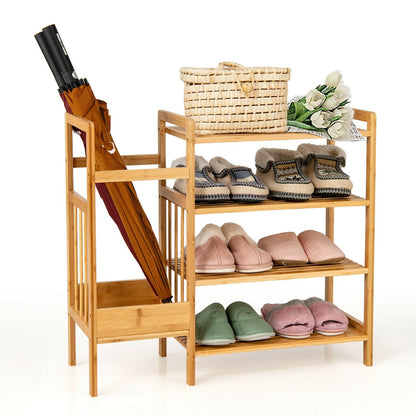 4-Tier Bamboo Shoe Rack Organiser with Umbrella Holder, Natural at Gallery Canada