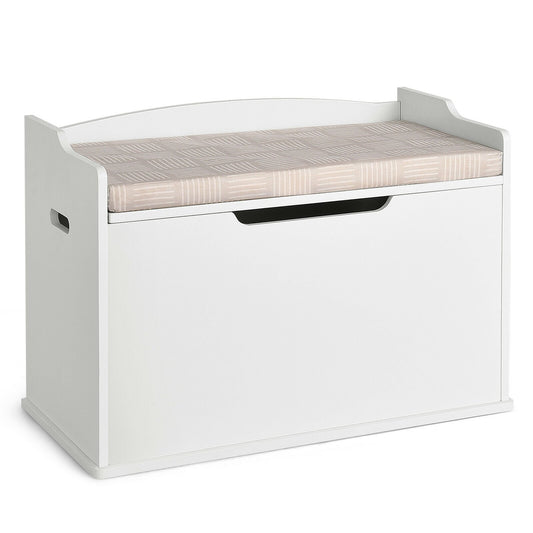 Kids Toy Wooden Flip-top Storage Box Chest Bench with Cushion Hinge, White
