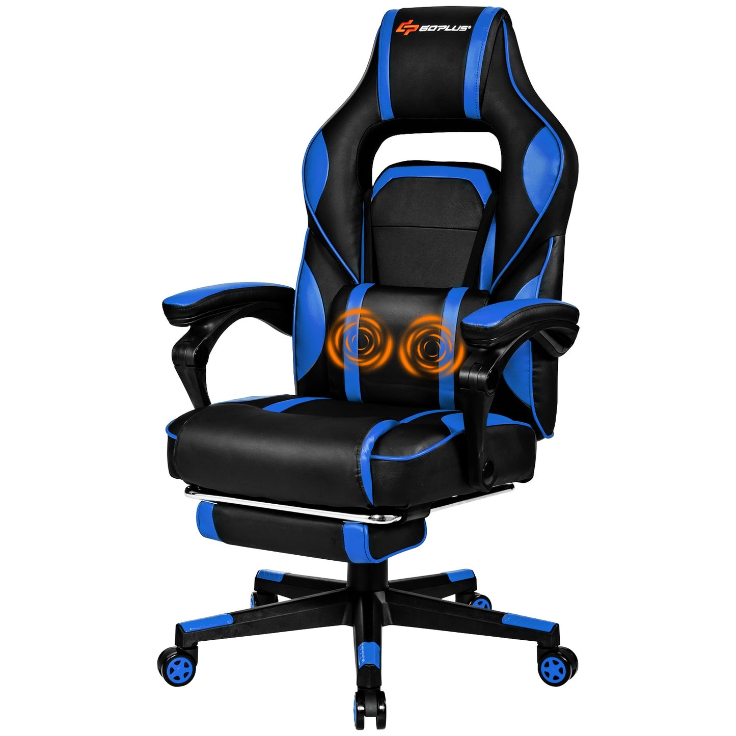 Massage Gaming Chair with Footrest and Lumbar Support, Blue Gaming Chairs at Gallery Canada