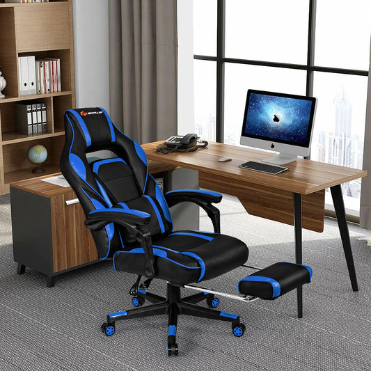 Massage Gaming Chair With Footrest, Lumbar Support, Blue Gaming Chairs Blue at Gallery Canada