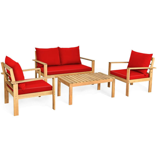 4 Pieces Patio Acacia Wood Thick Cushion Loveseat Sofa Set at Gallery Canada