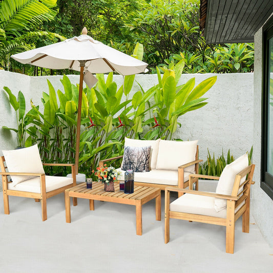 4 Piece Acacia Wood Patio Loveseat Sofa Set, White Patio Conversation Sets White at Gallery Canada