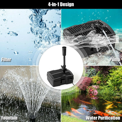 All-in-One 660 GPH Pond Filter Pump with Sterilizer and Fountain Jet, Black