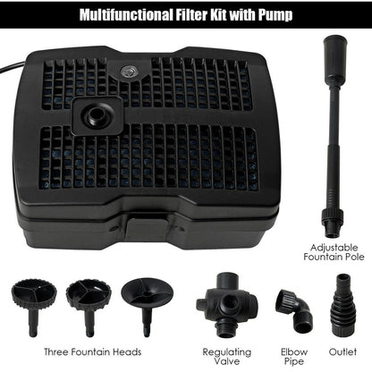 All-in-One 660 GPH Pond Filter Pump with Sterilizer and Fountain Jet, Black