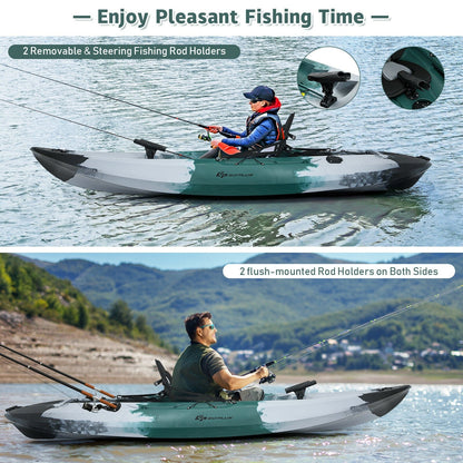 Sit-on-Top Fishing Kayak Boat With Fishing Rod Holders and Paddle, Gray