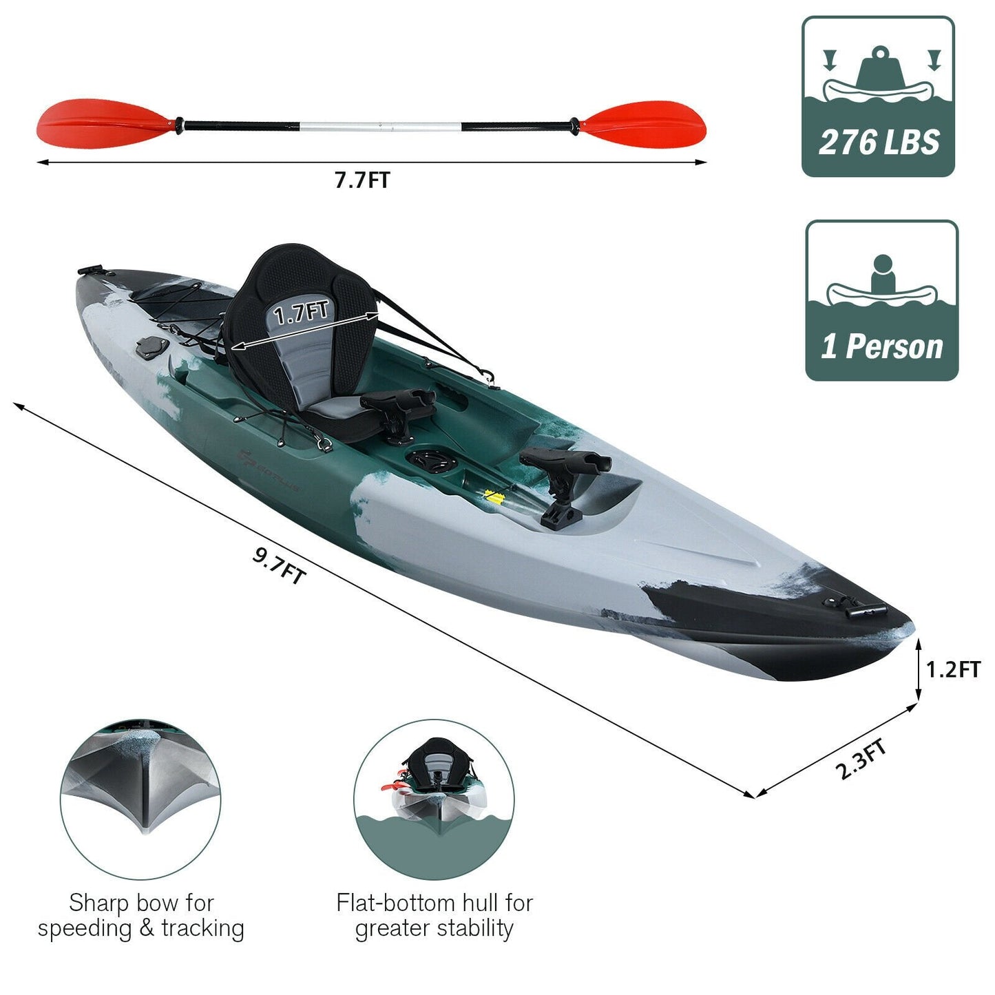 Sit-on-Top Fishing Kayak Boat With Fishing Rod Holders and Paddle, Gray at Gallery Canada