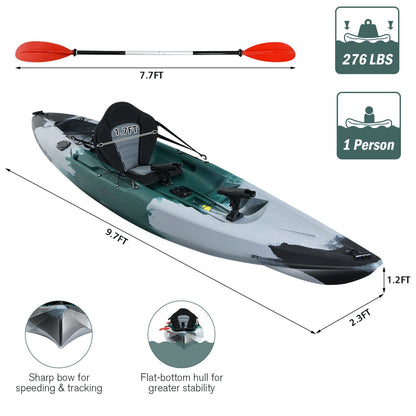 Sit-on-Top Fishing Kayak Boat With Fishing Rod Holders and Paddle, Gray