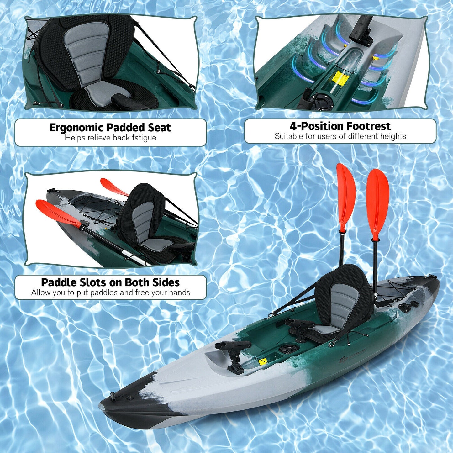 Sit-on-Top Fishing Kayak Boat With Fishing Rod Holders and Paddle, Gray Surfing at Gallery Canada