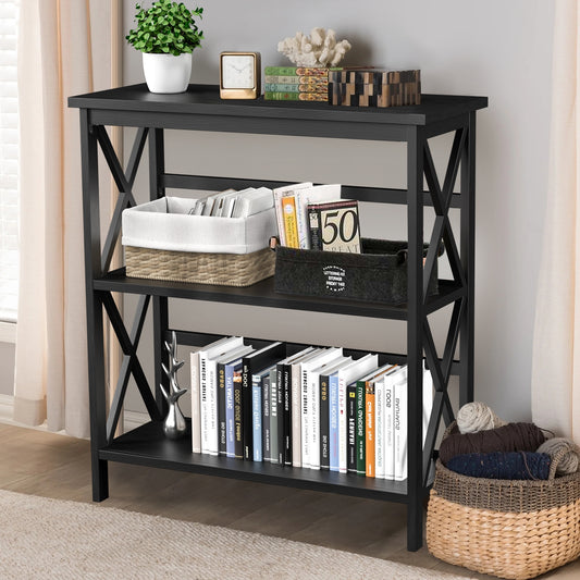 3-Tier Multi-Functional Storage Shelf Units Wooden Open Bookcase and Bookshelf, Black Bookcases Black at Gallery Canada