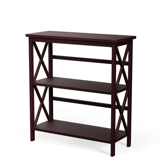 3-Tier Multi-Functional Storage Shelf Units Wooden Open Bookcase and Bookshelf, Dark Brown