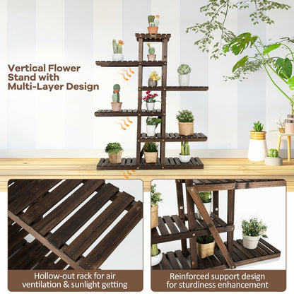6 Tier Wood Plant Stand with Vertical Shelf Flower Display Rack Holder, Brown