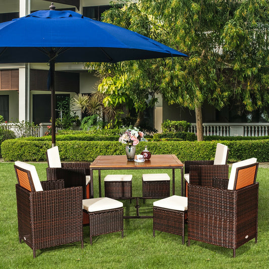9-Piece Patio Rattan Dining Chair Set, White Patio Dining Sets White at Gallery Canada