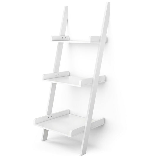 3 Tier Leaning Rack Wall Book Shelf Ladder, White
