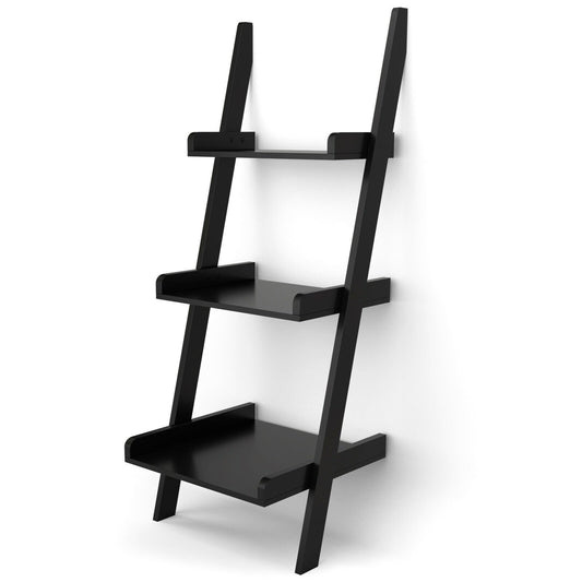 3 Tier Leaning Rack Wall Book Shelf Ladder, Black