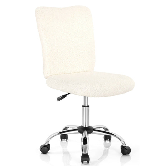 Armless Faux Fur Leisure Office Chair with Adjustable Swivel, White at Gallery Canada