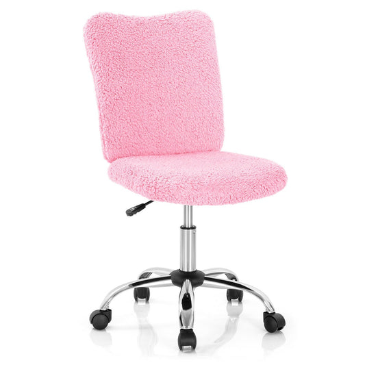 Armless Faux Fur Leisure Office Chair with Adjustable Swivel, Pink