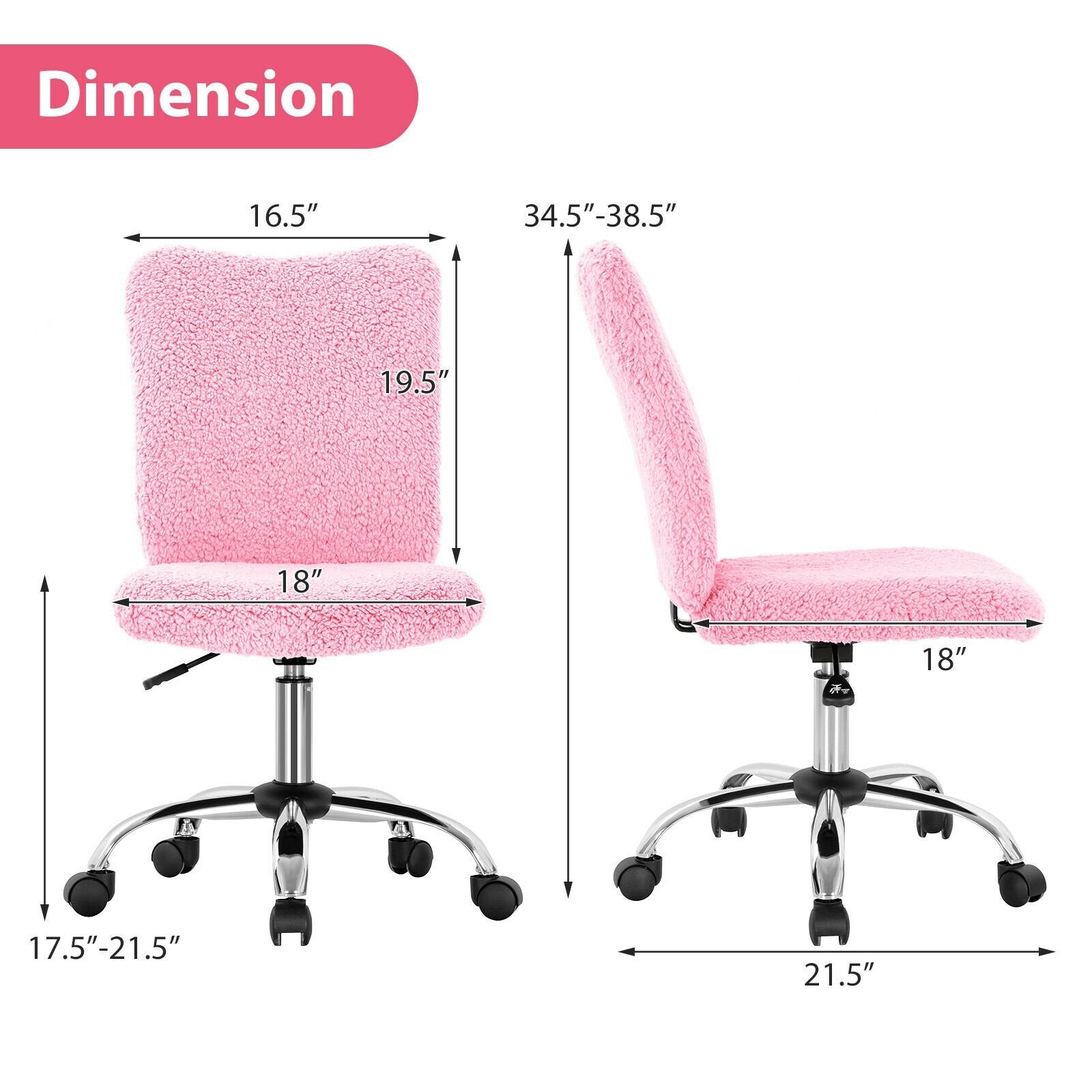 Armless Faux Fur Leisure Office Chair with Adjustable Swivel, Pink at Gallery Canada