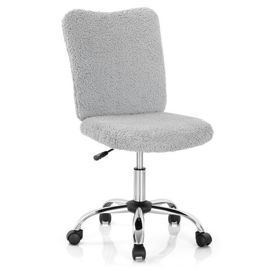 Armless Faux Fur Leisure Office Chair with Adjustable Swivel, Gray at Gallery Canada