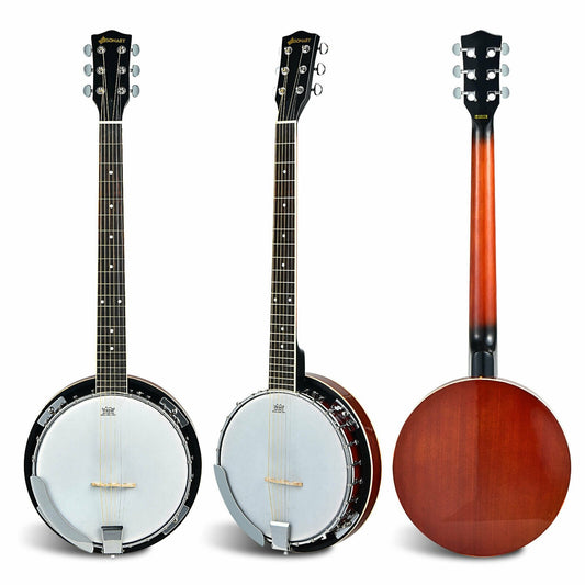 39 Inch Sonart Full Size 6 string 24 Bracket Professional Banjo Instrument with Open Back, Black